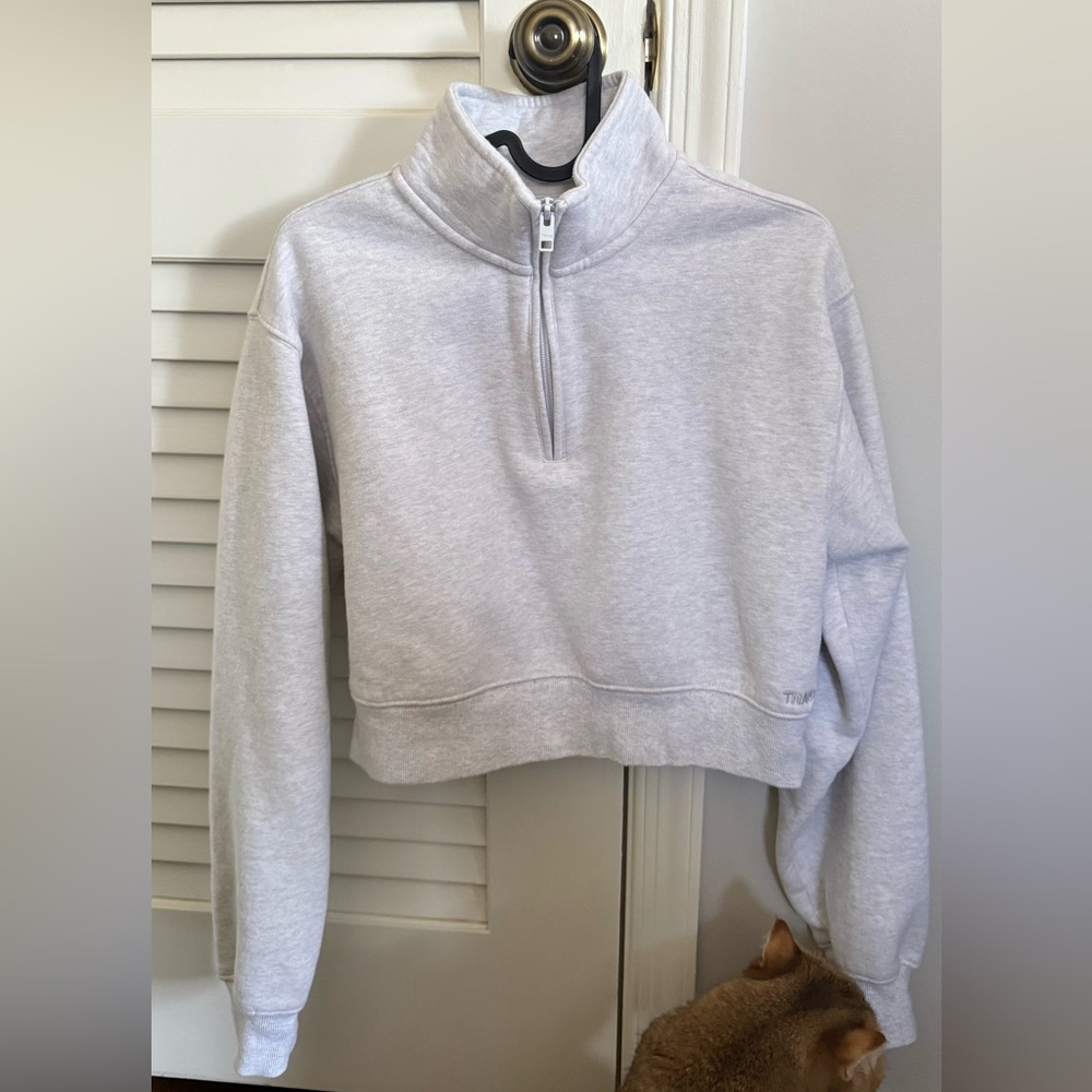 Aritzia Tna sweatshirt crop fit, color: light grey, size: small